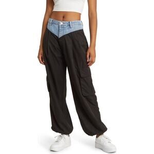 BLANKNYC Blank NYC Pleated Denim Waist Cargo Pants Baggy Parachute Black - Sz 26